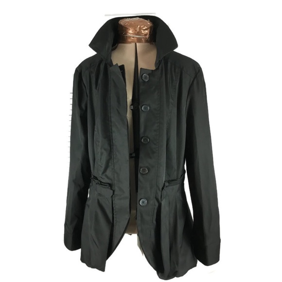 Cynthia Rowley Black Button Front Ruffle Coat Sz L - Picture 6 of 8